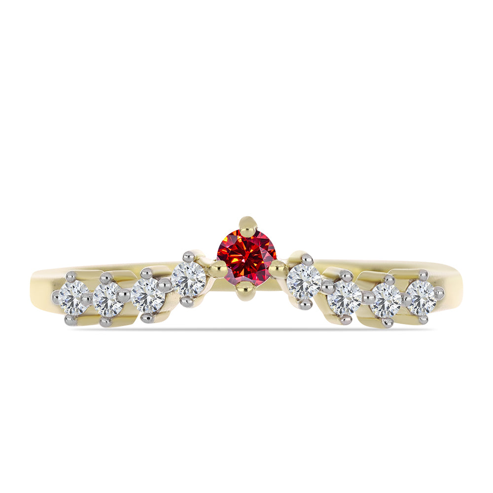Inel din Argint 925 Placat cu Aur ( 1.7 grame ) cu Moissanite Roșu Majestic și Topaz Alb 0.35 Carate