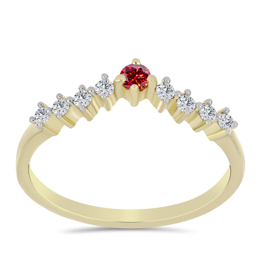 Inel din Argint 925 Placat cu Aur ( 1.7 grame ) cu Moissanite Roșu Majestic și Topaz Alb 0.35 Carate 3 