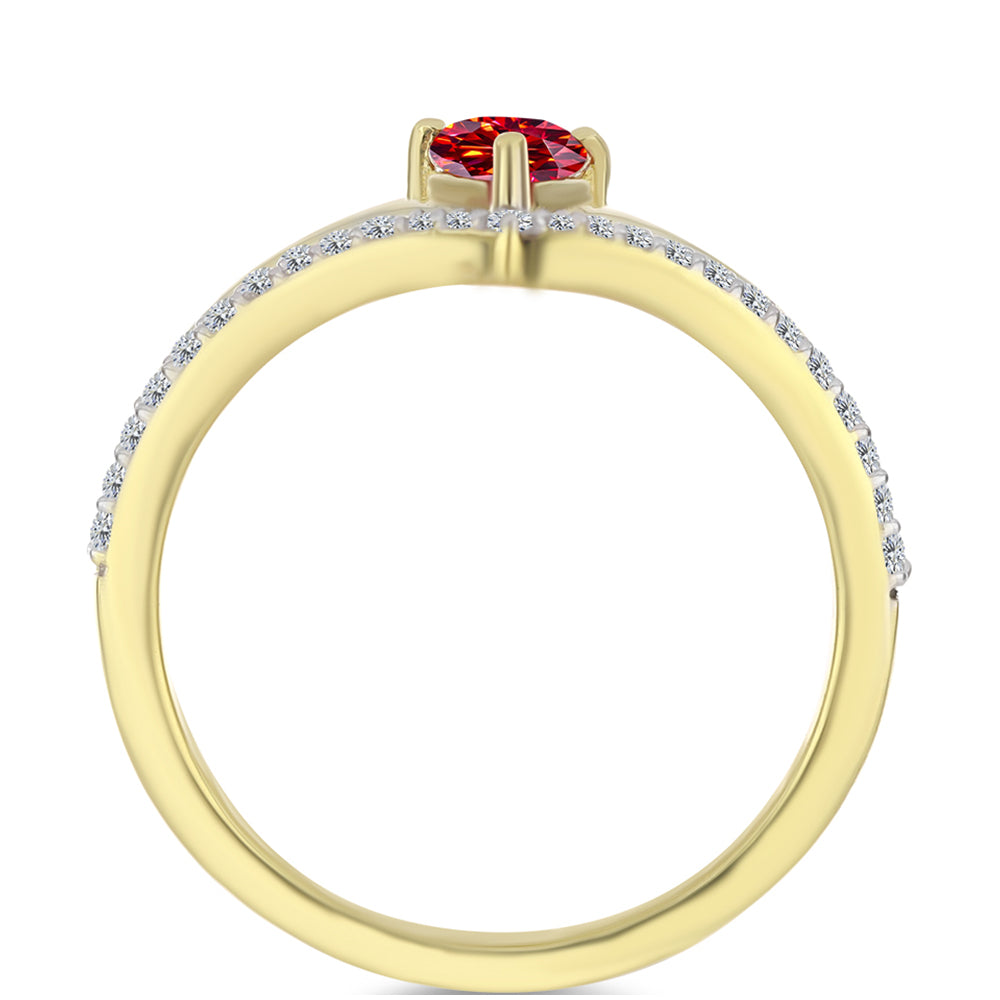 Inel din Argint 925 Placat cu Aur ( 2.74 grame ) cu Moissanite Roșu Majestic și Topaz Alb 0.62 Carate