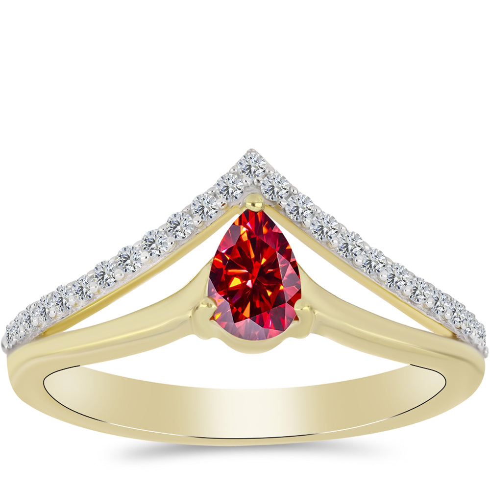 Inel din Argint 925 Placat cu Aur ( 2.74 grame ) cu Moissanite Roșu Majestic și Topaz Alb 0.62 Carate 3 