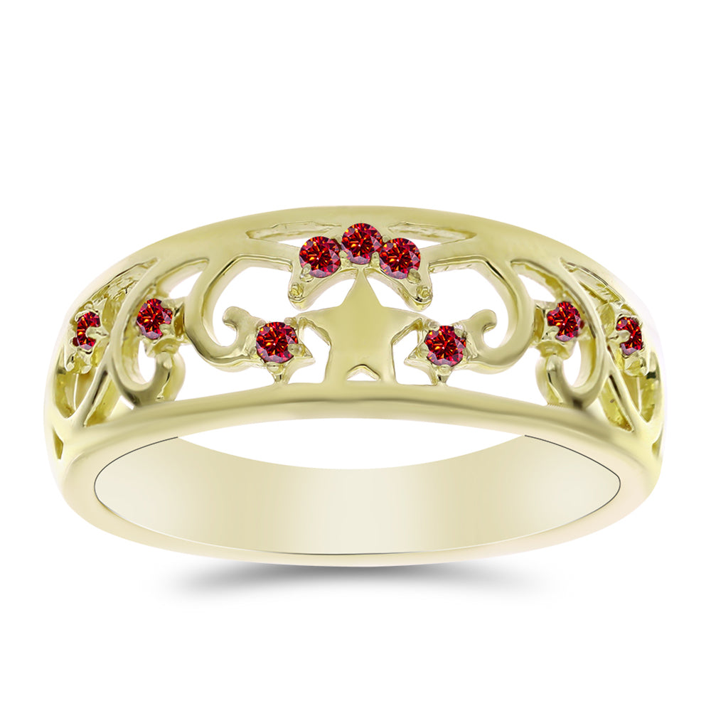 Inel din Argint 925 Placat cu Aur ( 3.01 grame ) cu Moissanite Roșu Majestic 0.08 Carate