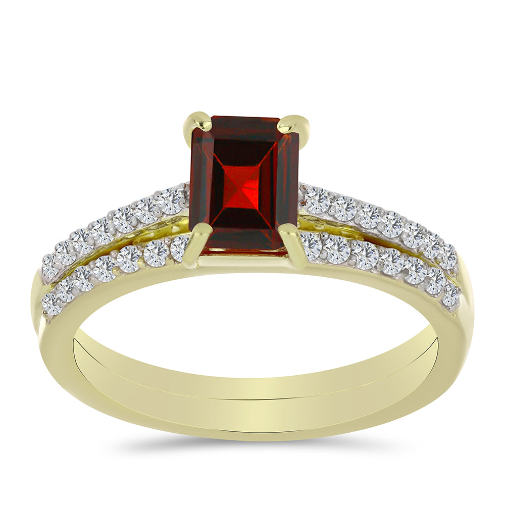 Set din Argint 925 Placat cu Aur ( 3.1 grame ) cu Moissanite Roșu Majestic și Topaz Alb 1.35 Carate ( Inel ) 3 