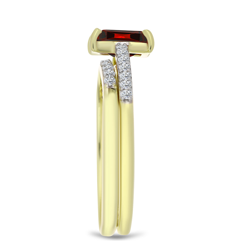 Set din Argint 925 Placat cu Aur ( 3.1 grame ) cu Moissanite Roșu Majestic și Topaz Alb 1.35 Carate ( Inel ) 4 