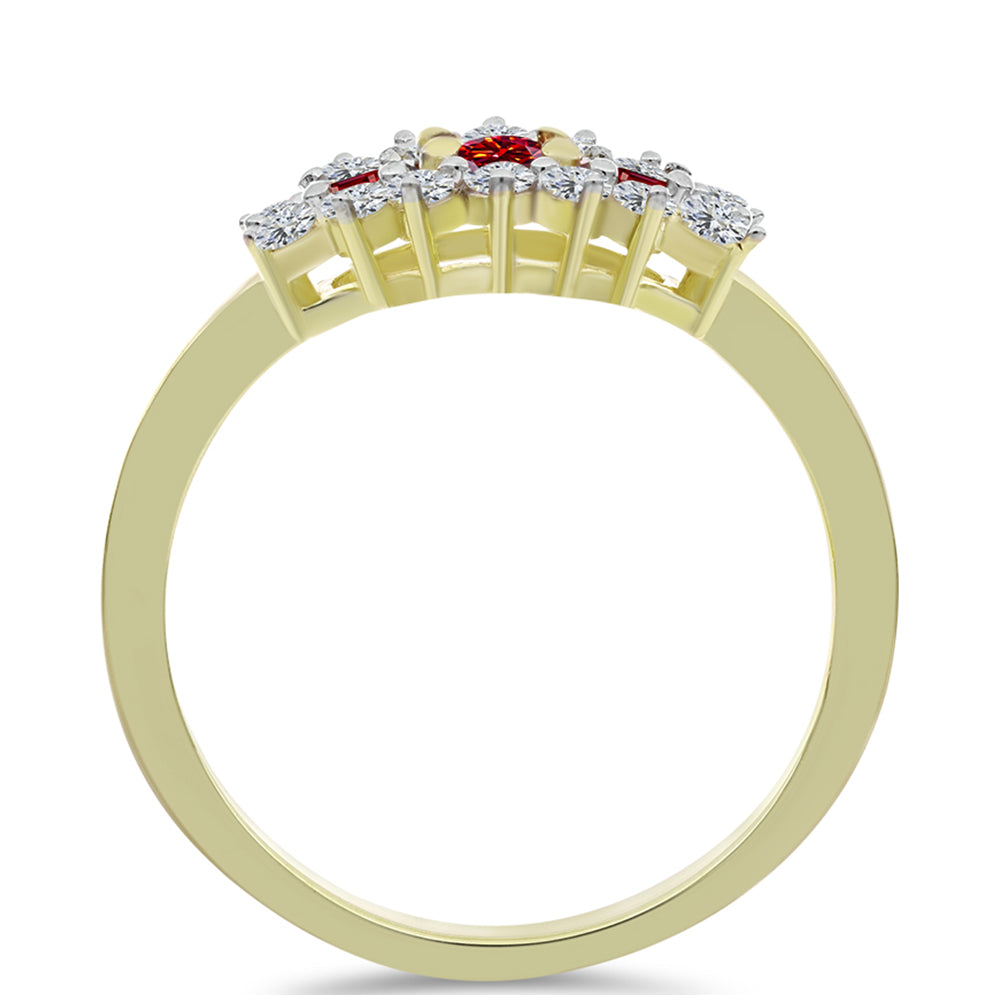 Inel din Argint 925 Placat cu Aur ( 2.17 grame ) cu Moissanite Roșu Majestic și Topaz Alb 0.65 Carate