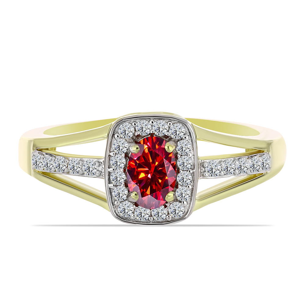 Inel din Argint 925 Placat cu Aur ( 3.41 grame ) cu Moissanite Roșu Majestic și Topaz Alb 0.74 Carate 1 
