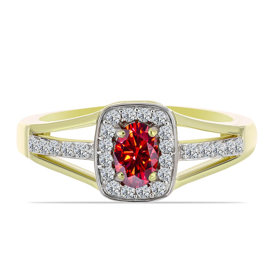 Inel din Argint 925 Placat cu Aur ( 3.41 grame ) cu Moissanite Roșu Majestic și Topaz Alb 0.74 Carate