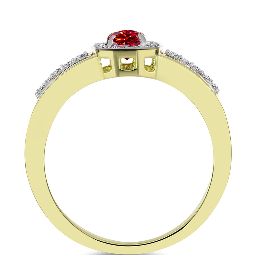 Inel din Argint 925 Placat cu Aur ( 3.41 grame ) cu Moissanite Roșu Majestic și Topaz Alb 0.74 Carate 2 