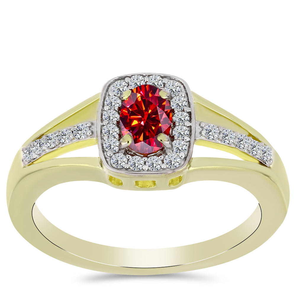 Inel din Argint 925 Placat cu Aur ( 3.41 grame ) cu Moissanite Roșu Majestic și Topaz Alb 0.74 Carate 3 