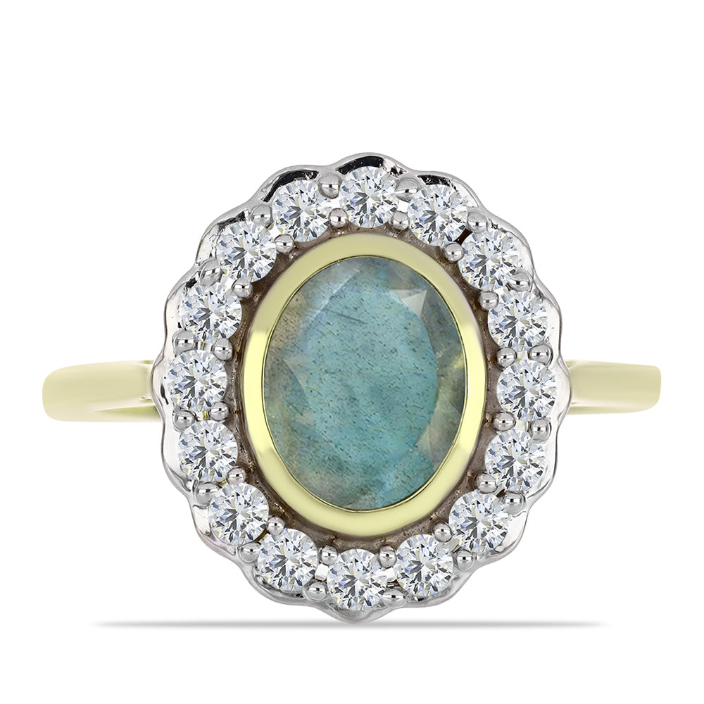 Inel din Argint 925 Placat cu Aur ( 3.19 grame ) cu Labradorit și Topaz Alb 1.89 Carate