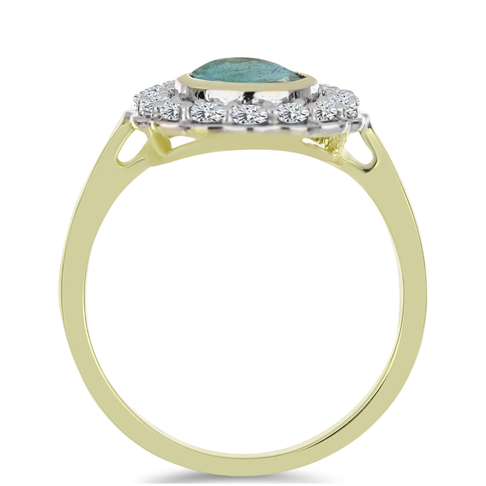 Inel din Argint 925 Placat cu Aur ( 3.19 grame ) cu Labradorit și Topaz Alb 1.89 Carate 2 