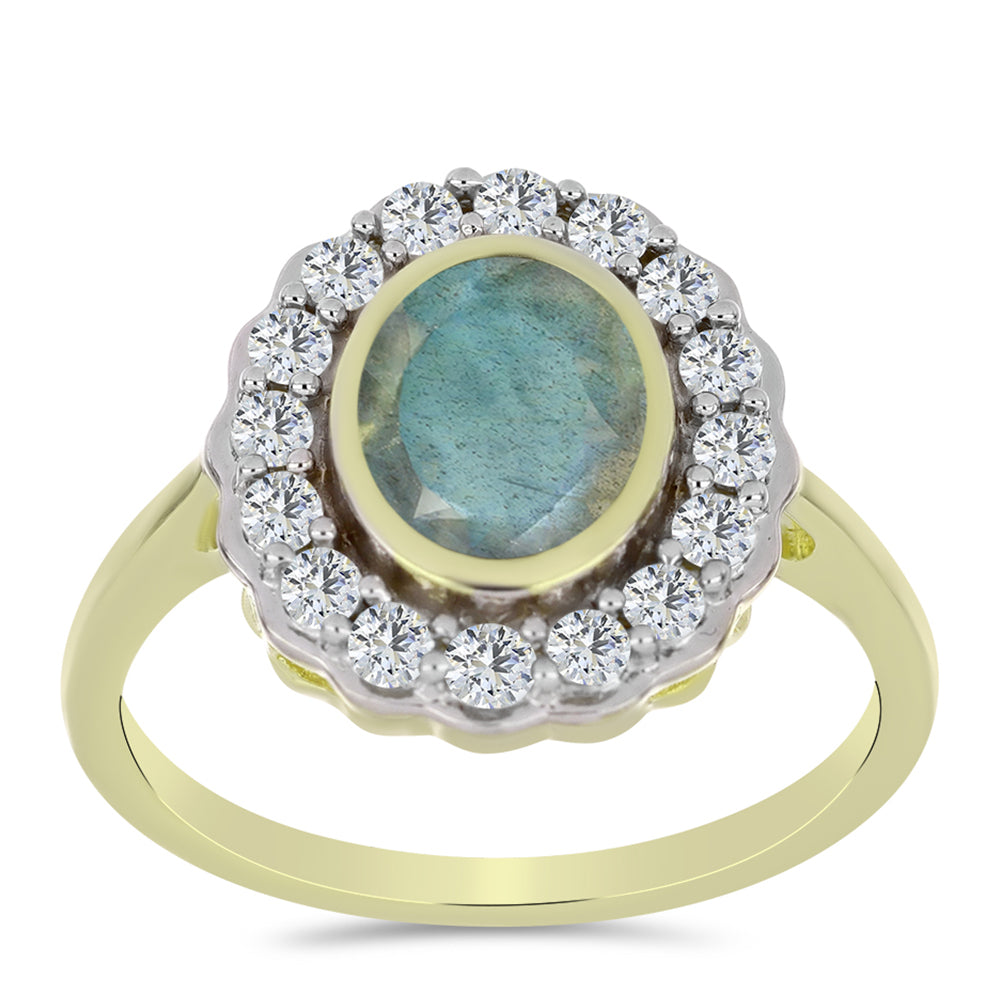 Inel din Argint 925 Placat cu Aur ( 3.19 grame ) cu Labradorit și Topaz Alb 1.89 Carate