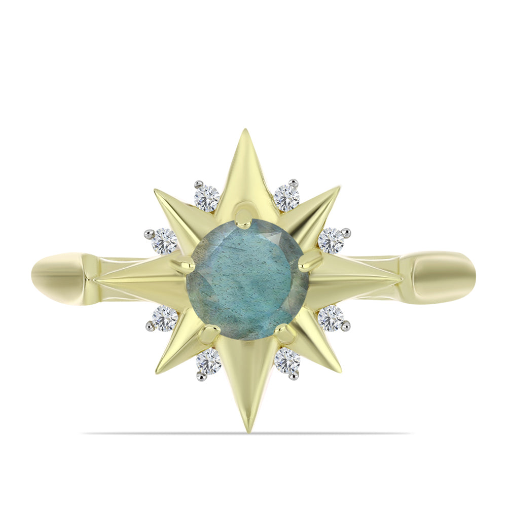 Inel din Argint 925 Placat cu Aur ( 3.61 grame ) cu Labradorit și Topaz Alb 0.97 Carate