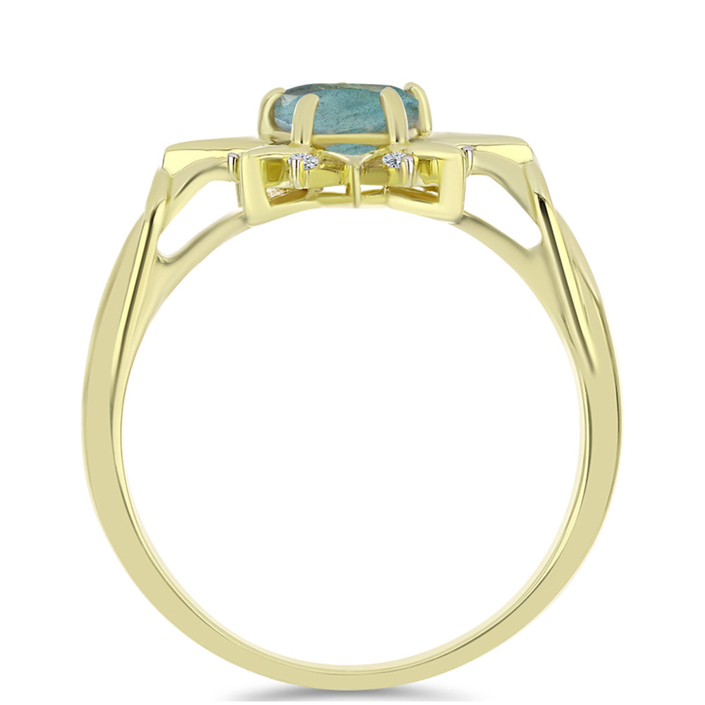 Inel din Argint 925 Placat cu Aur ( 3.61 grame ) cu Labradorit și Topaz Alb 0.97 Carate 2 