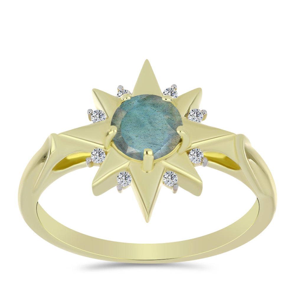 Inel din Argint 925 Placat cu Aur ( 3.61 grame ) cu Labradorit și Topaz Alb 0.97 Carate 3 