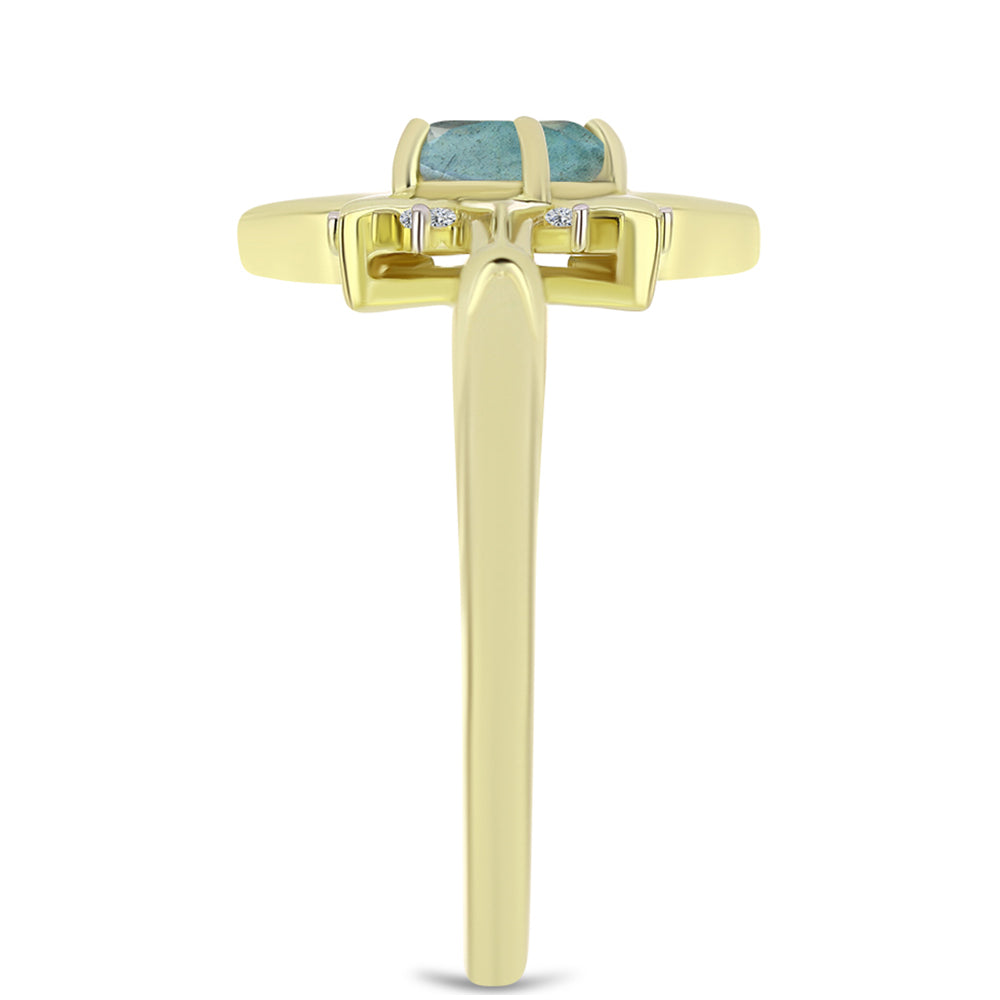 Inel din Argint 925 Placat cu Aur ( 3.61 grame ) cu Labradorit și Topaz Alb 0.97 Carate