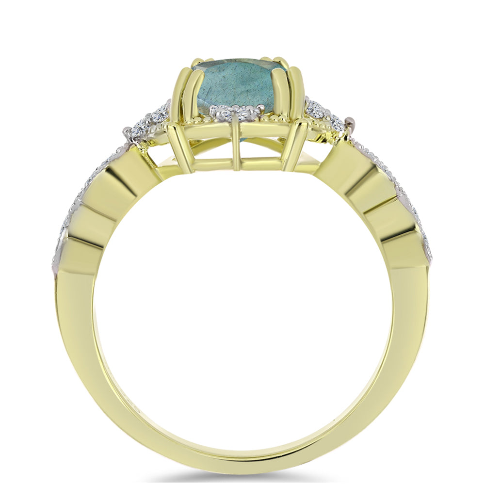 Inel din Argint 925 Placat cu Aur ( 2.79 grame ) cu Labradorit și Topaz Alb 1.94 Carate