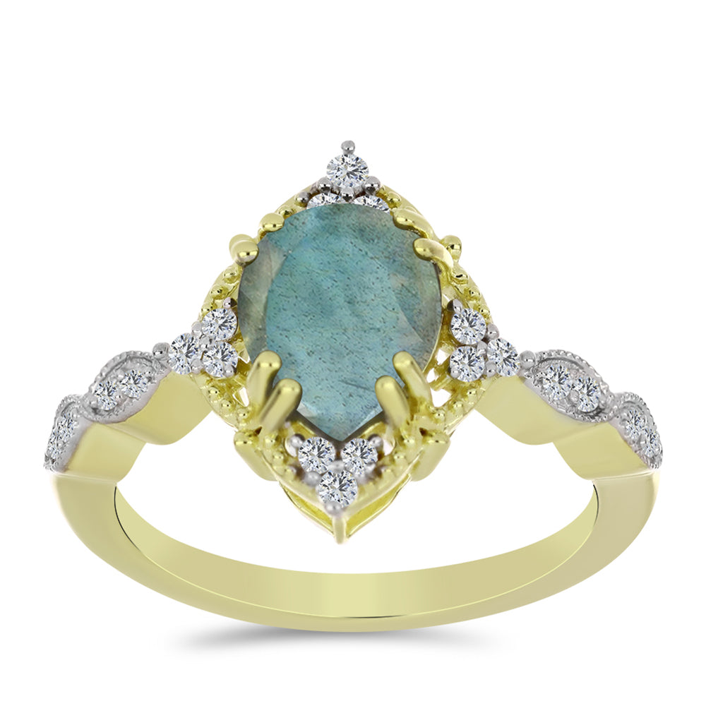 Inel din Argint 925 Placat cu Aur ( 2.79 grame ) cu Labradorit și Topaz Alb 1.94 Carate 3 