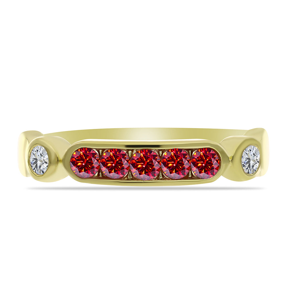 Inel din Argint 925 Placat cu Aur ( 2.19 grame ) cu Moissanite Roșu Majestic și Topaz Alb 0.46 Carate 1 