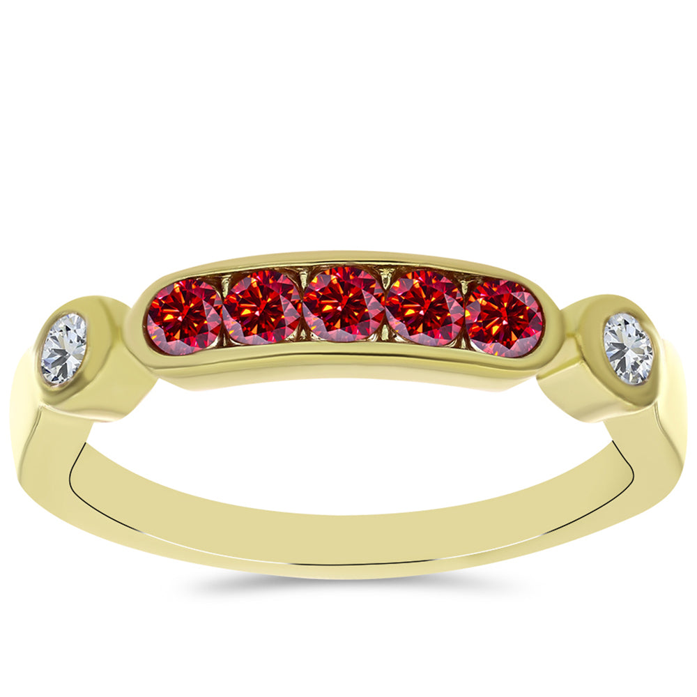 Inel din Argint 925 Placat cu Aur ( 2.19 grame ) cu Moissanite Roșu Majestic și Topaz Alb 0.46 Carate 3 