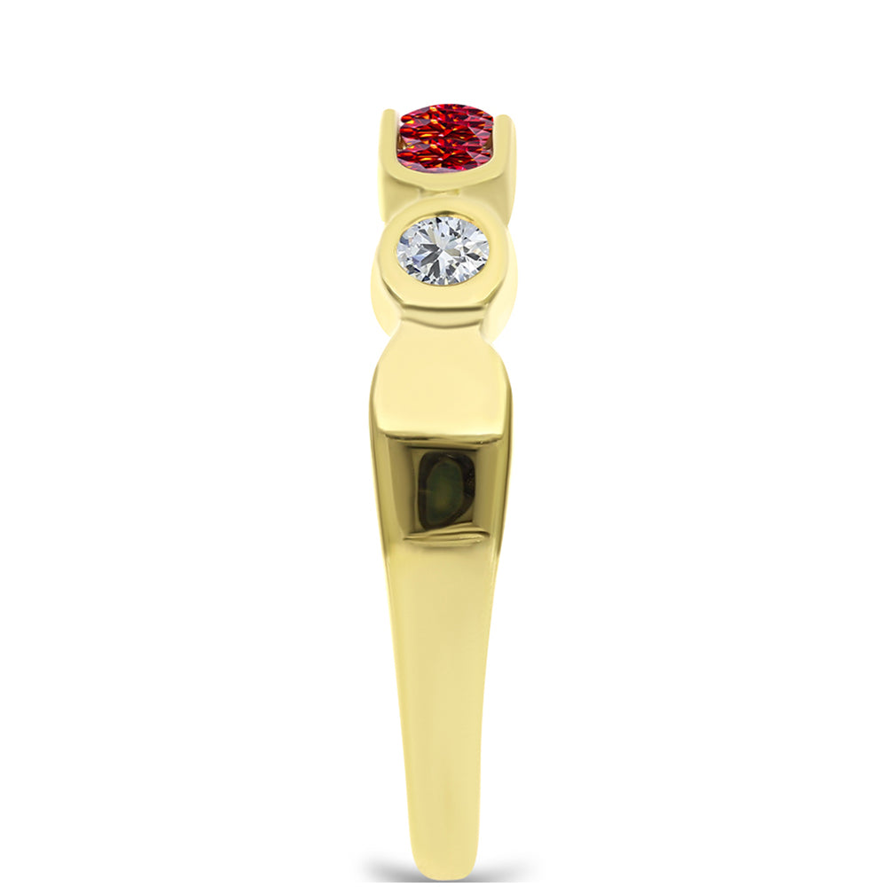 Inel din Argint 925 Placat cu Aur ( 2.19 grame ) cu Moissanite Roșu Majestic și Topaz Alb 0.46 Carate 4 