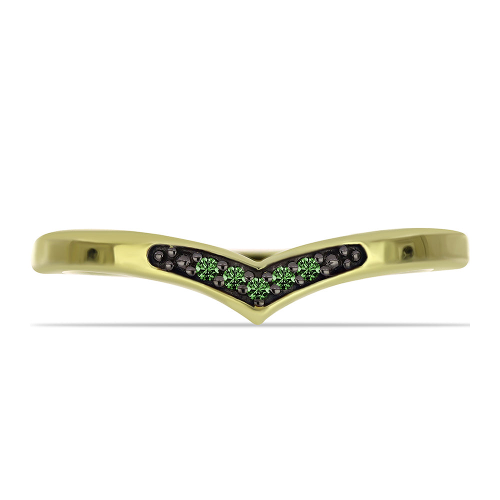 Inel din Argint 925 Placat cu Aur ( 2 grame ) cu Diamant Verde 0.04 Carate