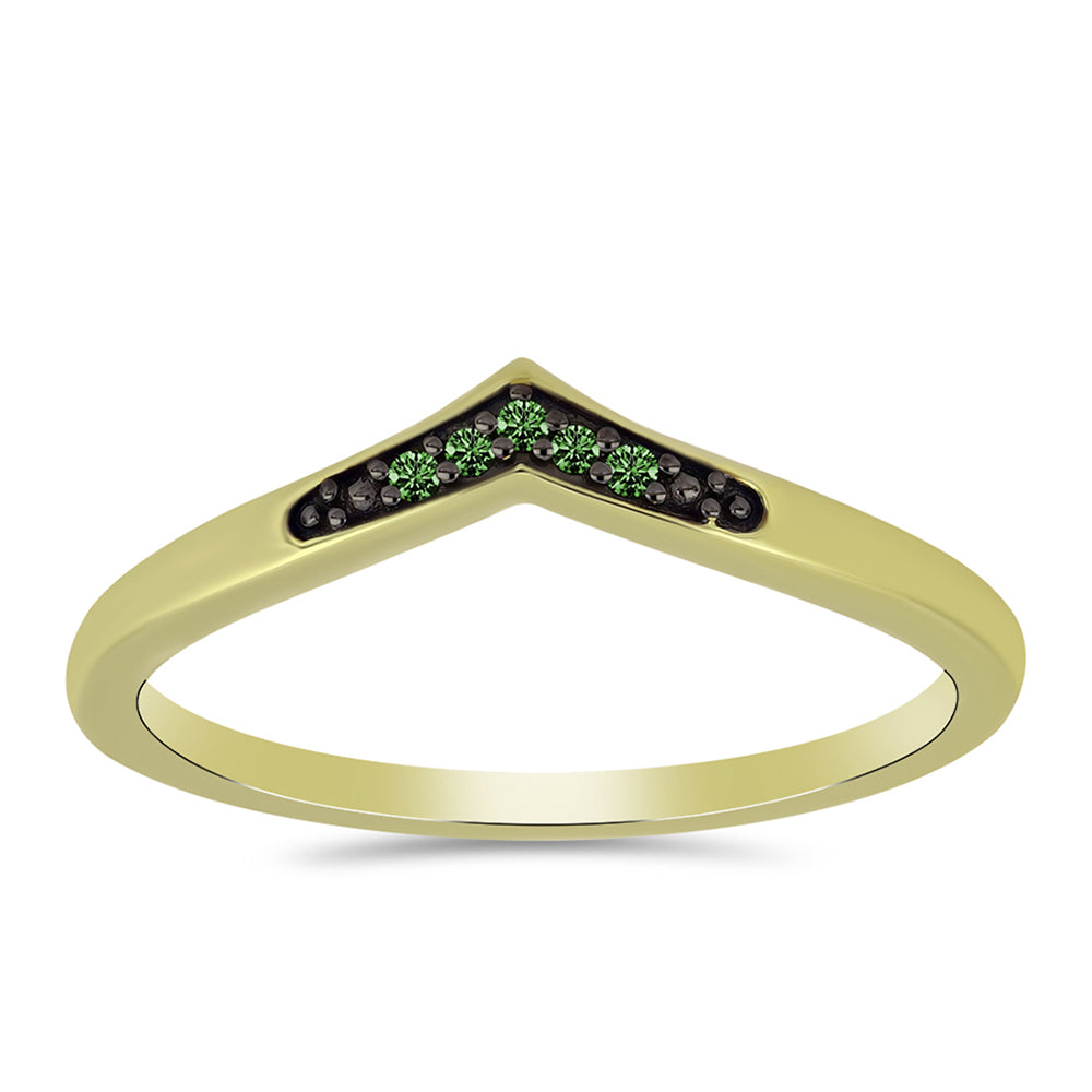Inel din Argint 925 Placat cu Aur ( 2 grame ) cu Diamant Verde 0.04 Carate 3 