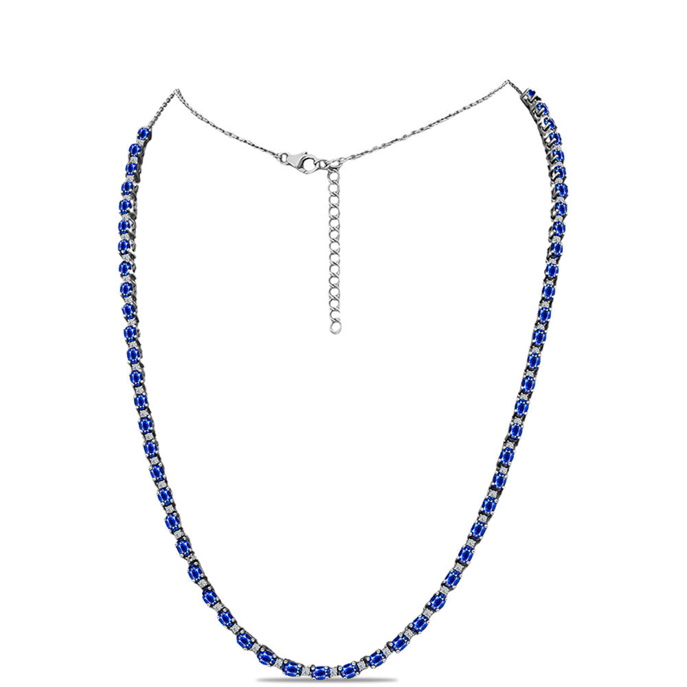 Colier din Argint 925 ( 17.21 grame ) cu Safir Albastru Australian și Topaz Alb 15.47 Carate 1 