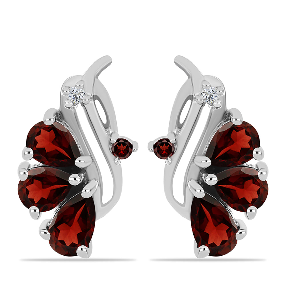 Cercei din Argint 925 ( 2.98 grame ) cu Granat Barton și Topaz Alb 1.5 Carate