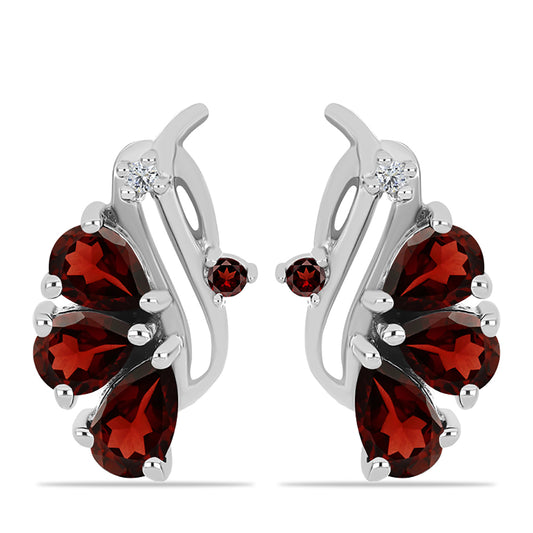 Cercei din Argint 925 ( 2.98 grame ) cu Granat Barton și Topaz Alb 1.5 Carate