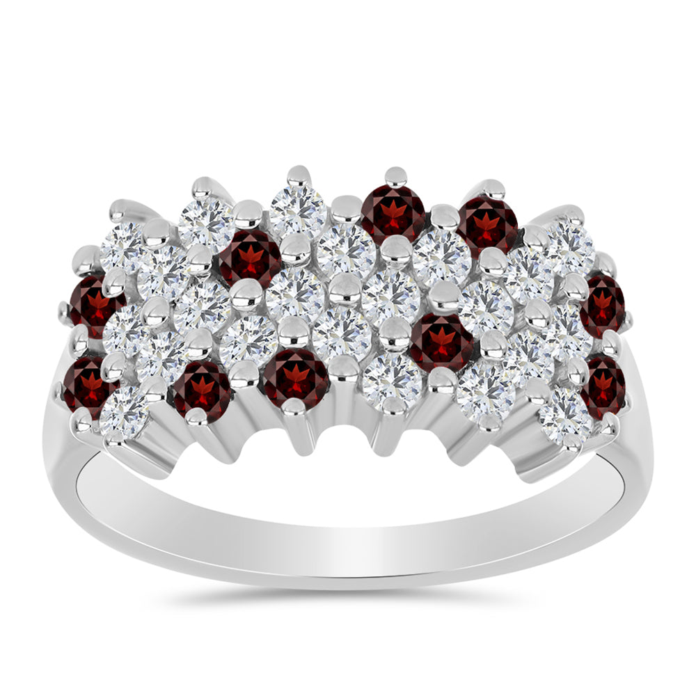 Inel din Argint 925 ( 2.78 grame ) cu Granat Barton și Topaz Alb 1.34 Carate 2 