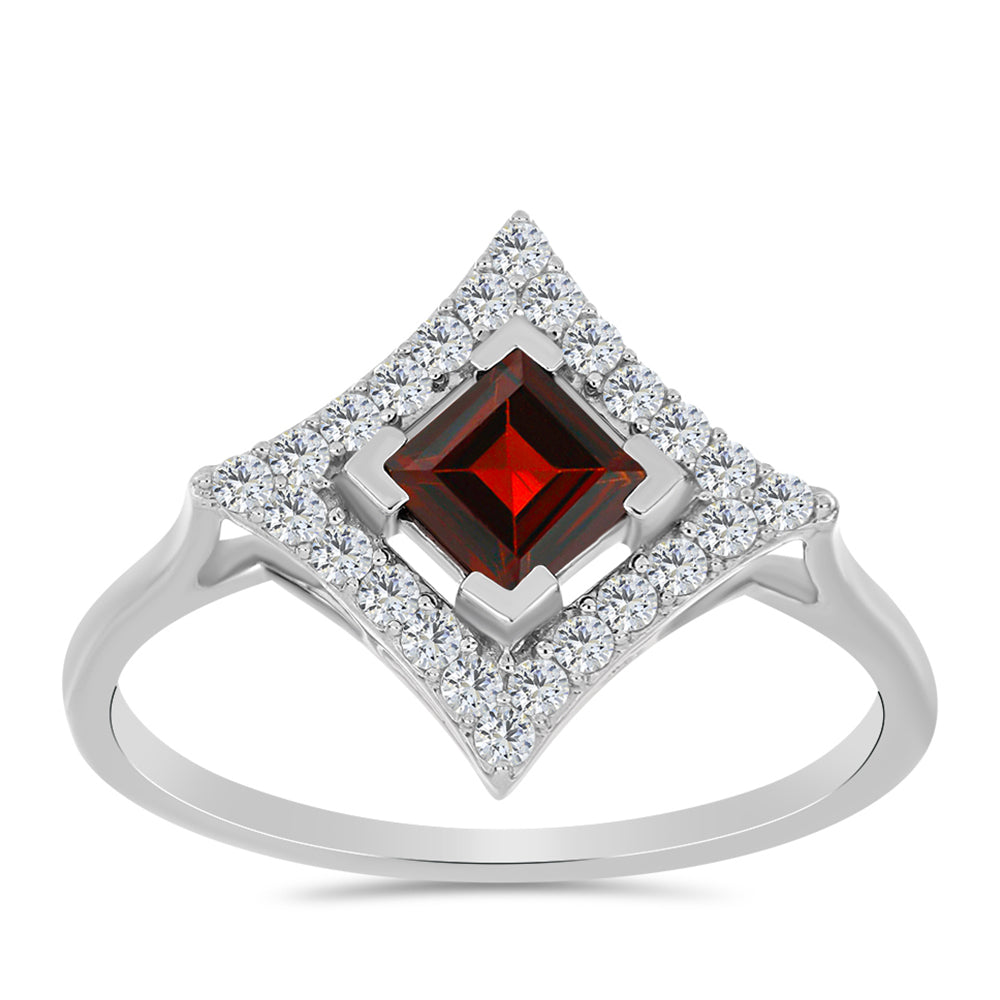Inel din Argint 925 ( 2.11 grame ) cu Granat Barton și Topaz Alb 1.2 Carate 3 