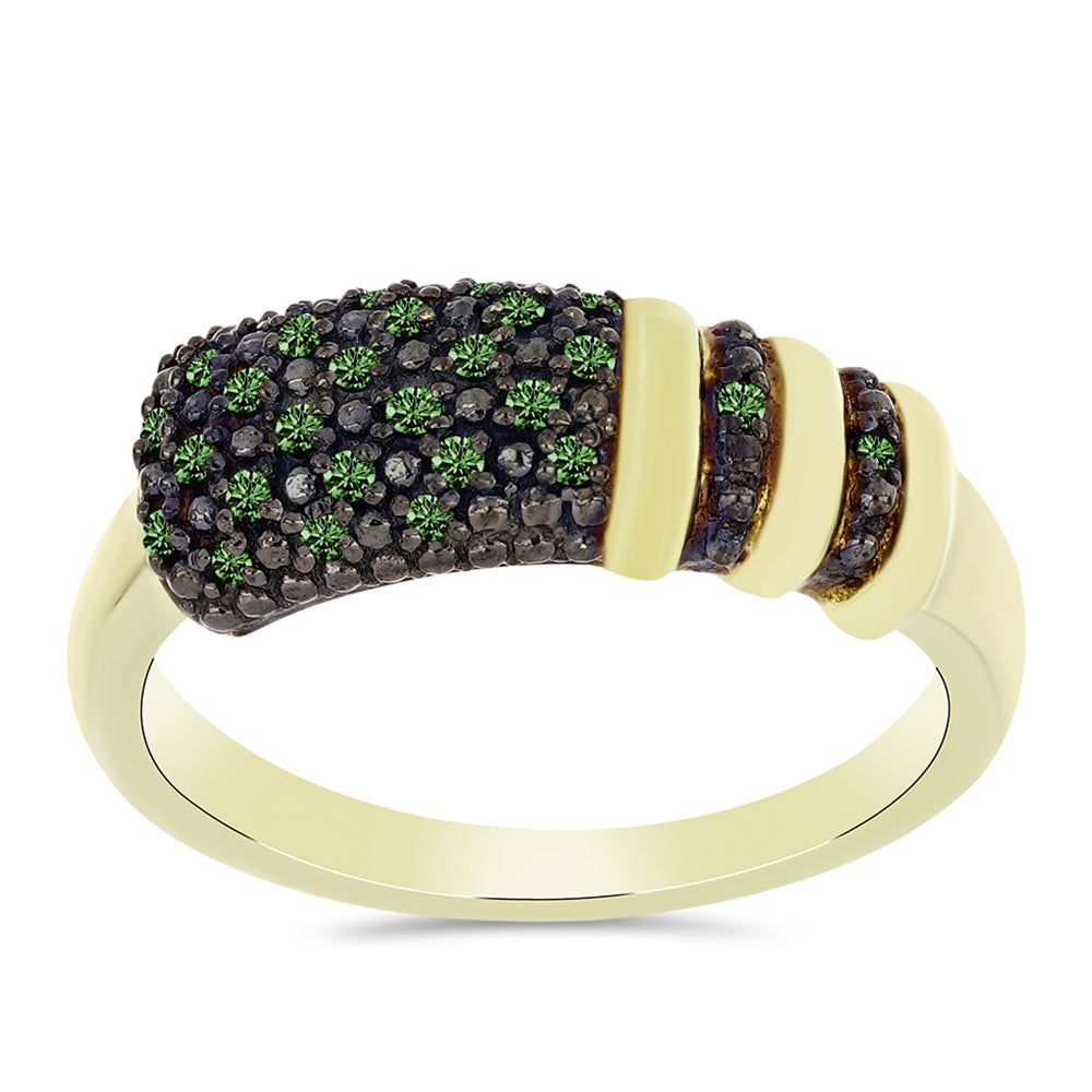 Inel din Argint 925 Placat cu Aur ( 3.58 grame ) cu Diamant Verde 0.2 Carate 3 