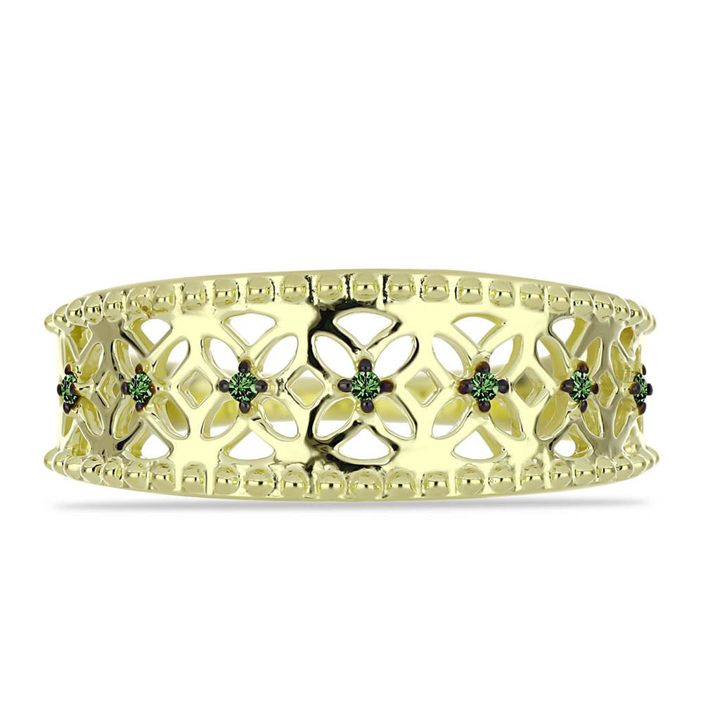 Inel din Argint 925 Placat cu Aur ( 3.61 grame ) cu Diamant Verde 0.05 Carate 1 