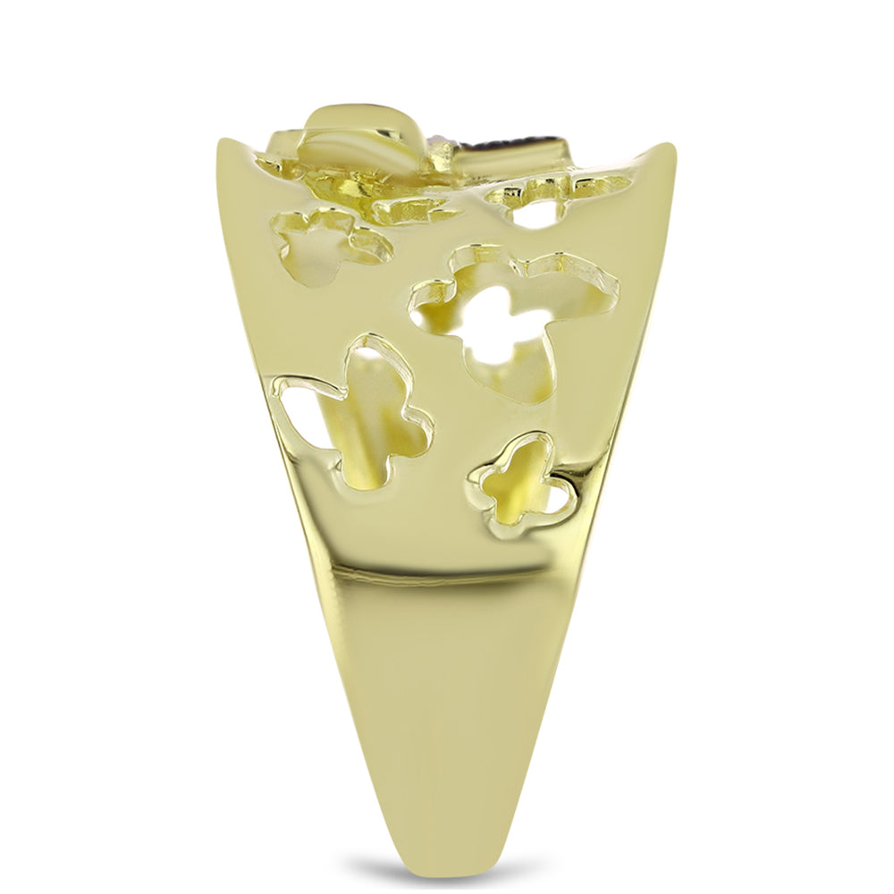 Inel din Argint 925 Placat cu Aur ( 4.47 grame ) cu Diamant Verde și Diamant Alb 0.08 Carate