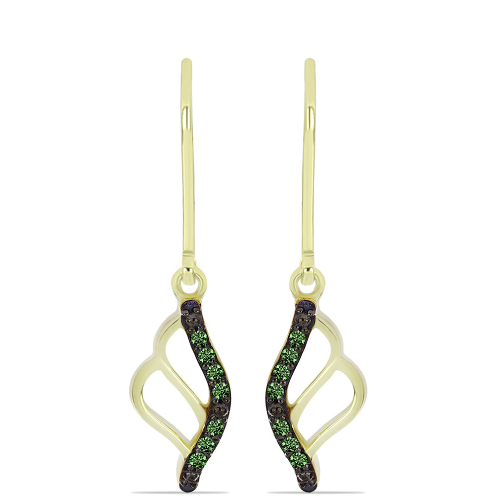Cercei din Argint 925 Placat cu Aur ( 2.2 grame ) cu Diamant Verde 0.11 Carate 1 