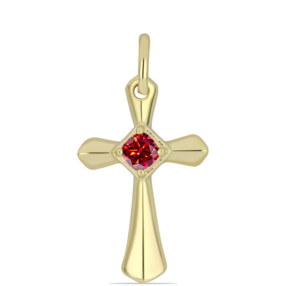 Cruce Pandantiv din Argint 925 Placat cu Aur ( 1.68 grame ) cu Moissanite Roșu Majestic 0.31 Carate