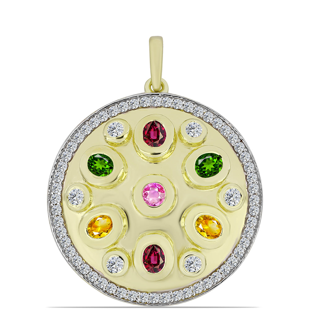 Pandantiv din Argint 925 Placat cu Aur ( 6.67 grame ) cu Turmalină Chakra și Topaz Alb 1.88 Carate