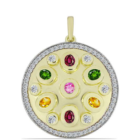 Pandantiv din Argint 925 Placat cu Aur ( 6.67 grame ) cu Turmalină Chakra și Topaz Alb 1.88 Carate