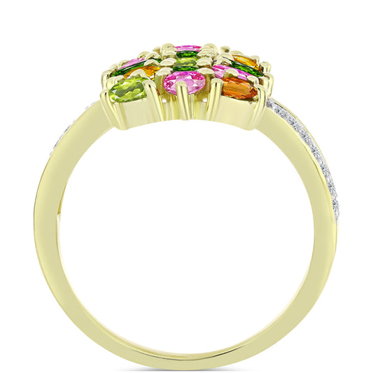 Inel din Argint 925 Placat cu Aur ( 4.19 grame ) cu Turmalină Chakra și Topaz Alb 2.66 Carate