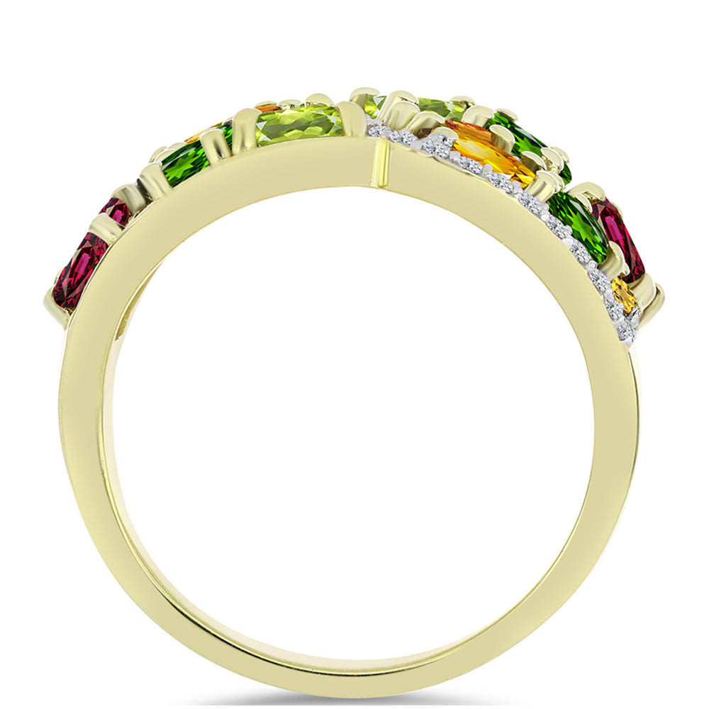 Inel din Argint 925 Placat cu Aur ( 4.48 grame ) cu Turmalină Chakra și Topaz Alb 2.93 Carate 2 