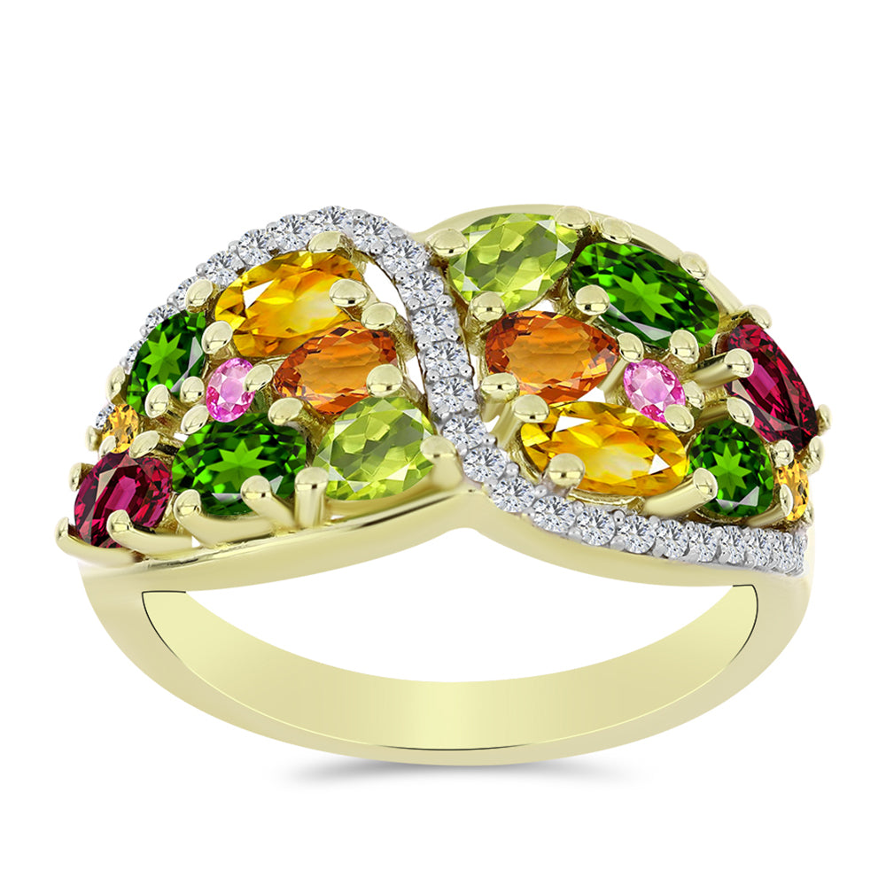 Inel din Argint 925 Placat cu Aur ( 4.48 grame ) cu Turmalină Chakra și Topaz Alb 2.93 Carate 3 