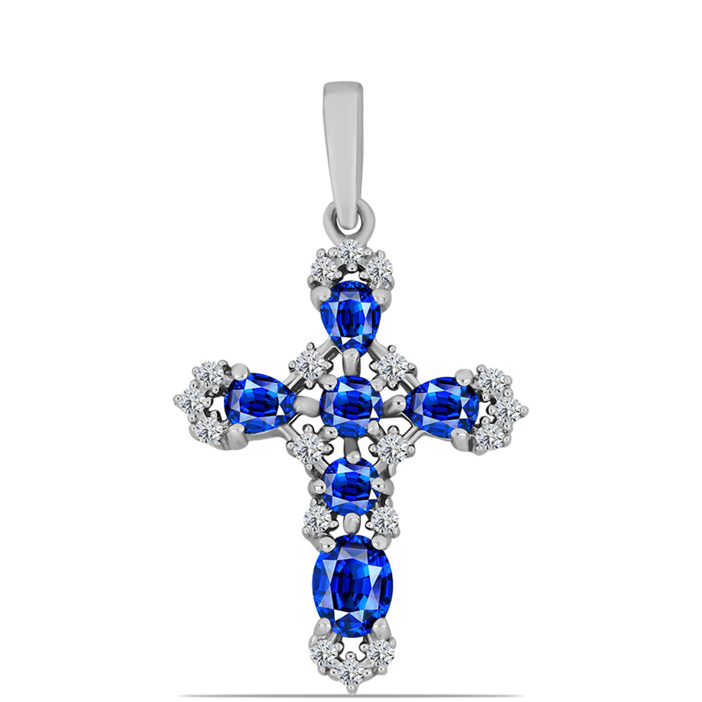 Cruce Pandantiv din Argint 925 ( 1.87 grame ) cu Safir Albastru Australian și Topaz Alb 1.79 Carate