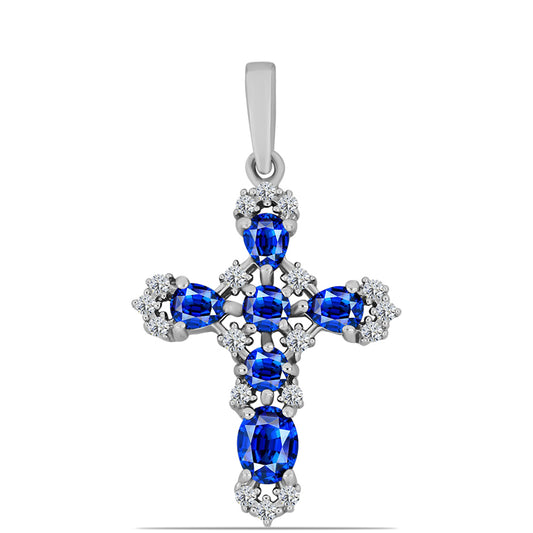 Cruce Pandantiv din Argint 925 ( 1.87 grame ) cu Safir Albastru Australian și Topaz Alb 1.79 Carate