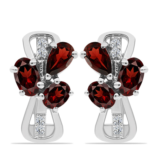 Cercei din Argint 925 ( 3.28 grame ) cu Granat Barton și Topaz Alb 1.69 Carate