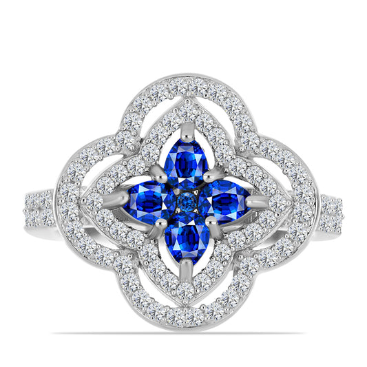 Inel din Argint 925 ( 3.75 grame ) cu Safir Albastru Australian și Topaz Alb 1.83 Carate