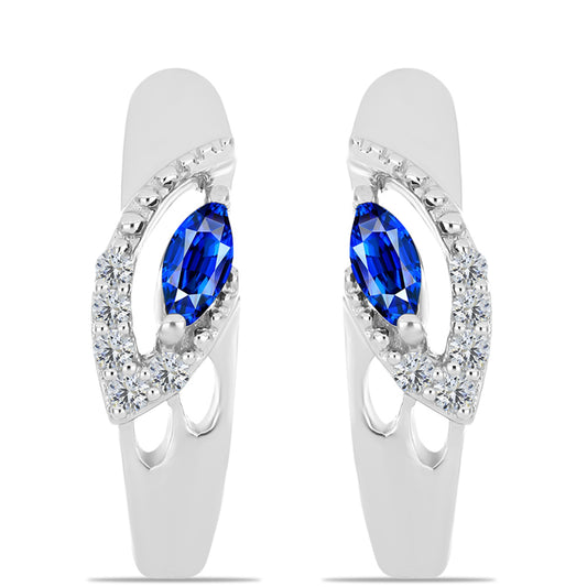 Cercei din Argint 925 ( 3.42 grame ) cu Safir Albastru Australian și Topaz Alb 0.34 Carate