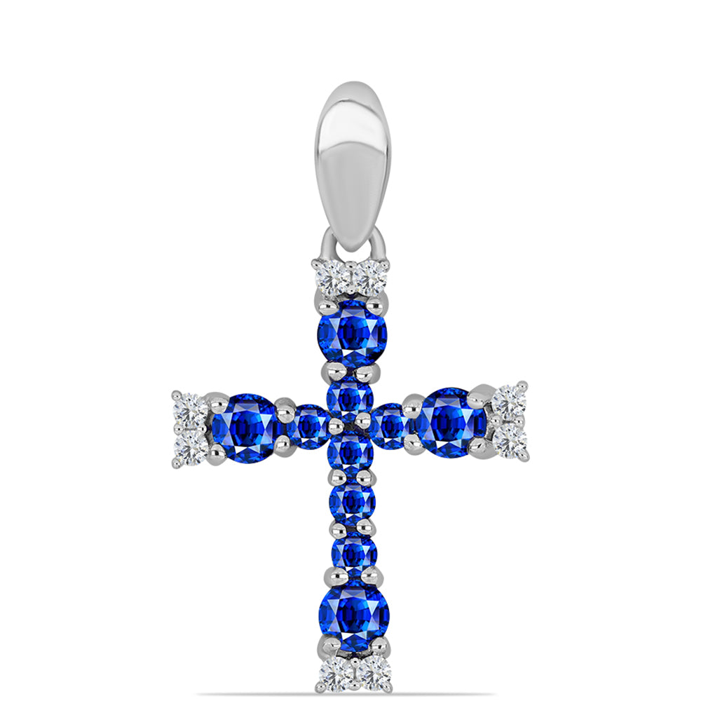 Cruce Pandantiv din Argint 925 ( 1.55 grame ) cu Safir Albastru Australian și Topaz Alb 1.08 Carate 1 