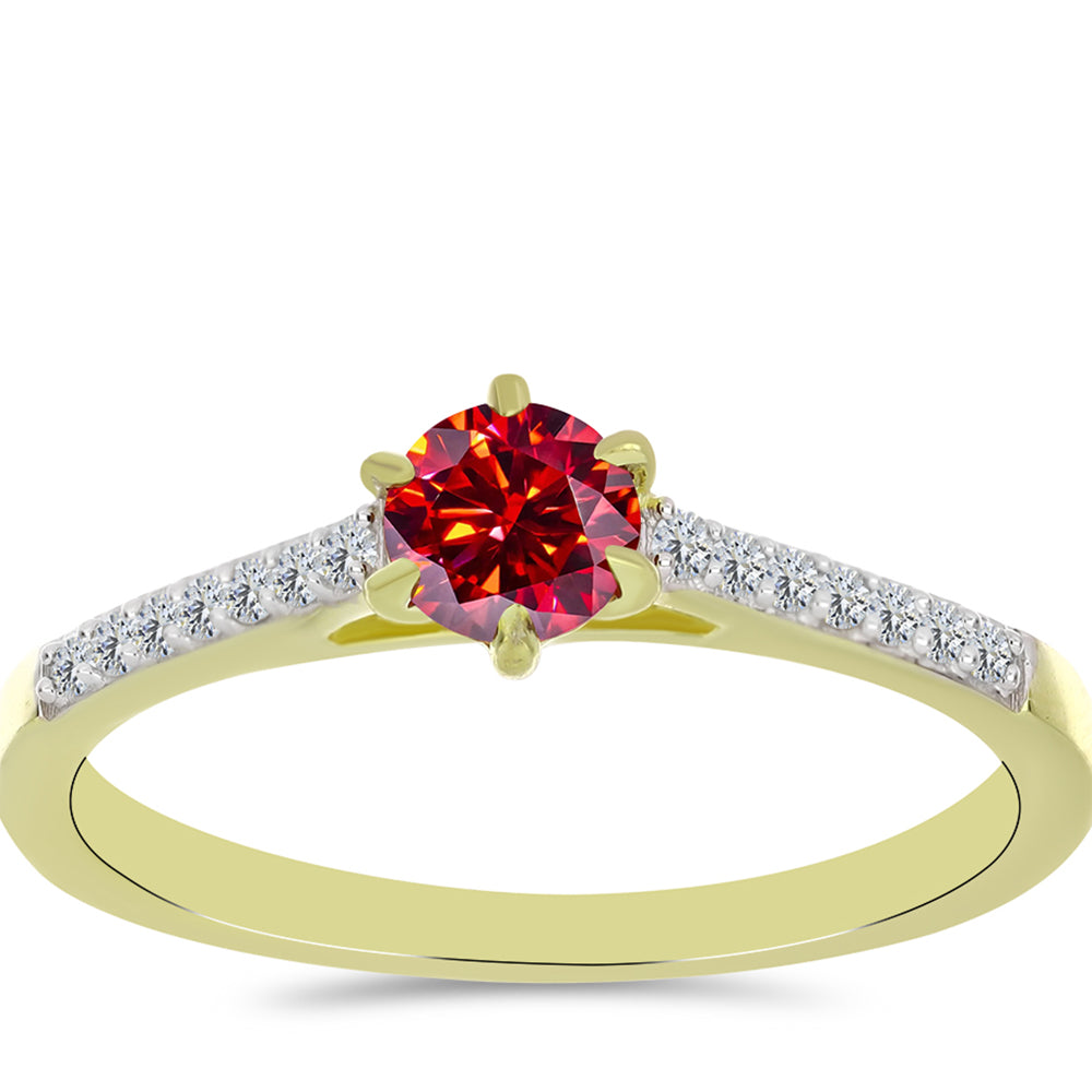 Inel din Argint 925 Placat cu Aur ( 2.18 grame ) cu Moissanite Roșu Majestic și Topaz Alb 0.61 Carate 3 