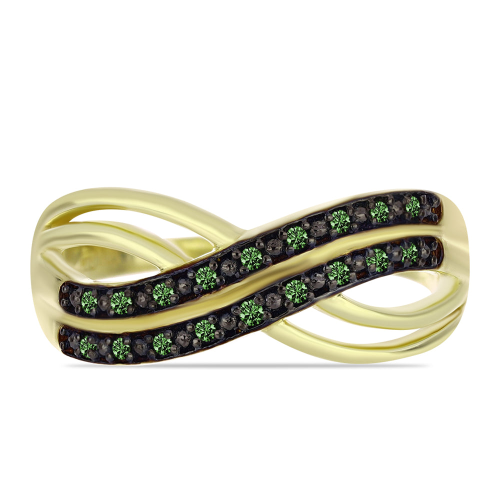 Inel din Argint 925 Placat cu Aur ( 3.72 grame ) cu Diamant Verde 0.13 Carate 1 