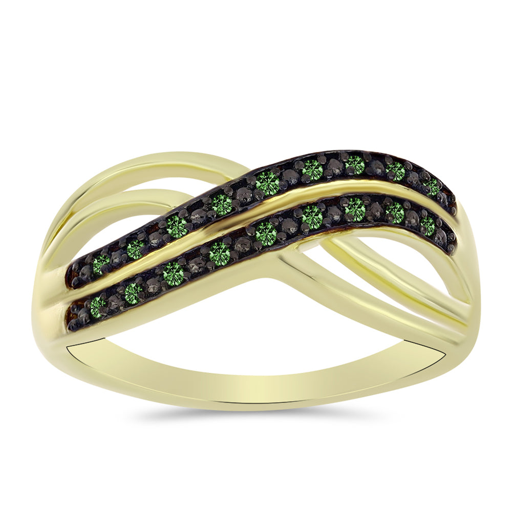 Inel din Argint 925 Placat cu Aur ( 3.72 grame ) cu Diamant Verde 0.13 Carate 3 